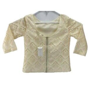 Cooper & Ella Cream Love V-Neck Zip Up Back Blouse Women's Size Small  NWT 78.00